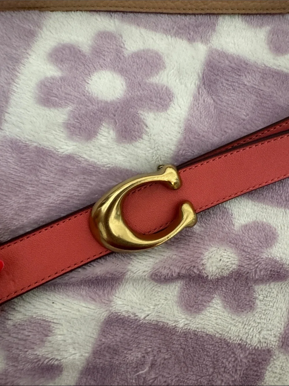 Coach Coral Leather Belt with Gold Signature Buckle